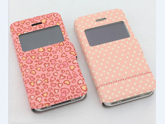 Dot Cute Iphone 4s Phone Case ,unique Iphone 4 Flip Case Hearts Printing Iphone 4s Flip Case, Cute Iphone 4 Case ,iphone 4/ 4s Otterbox